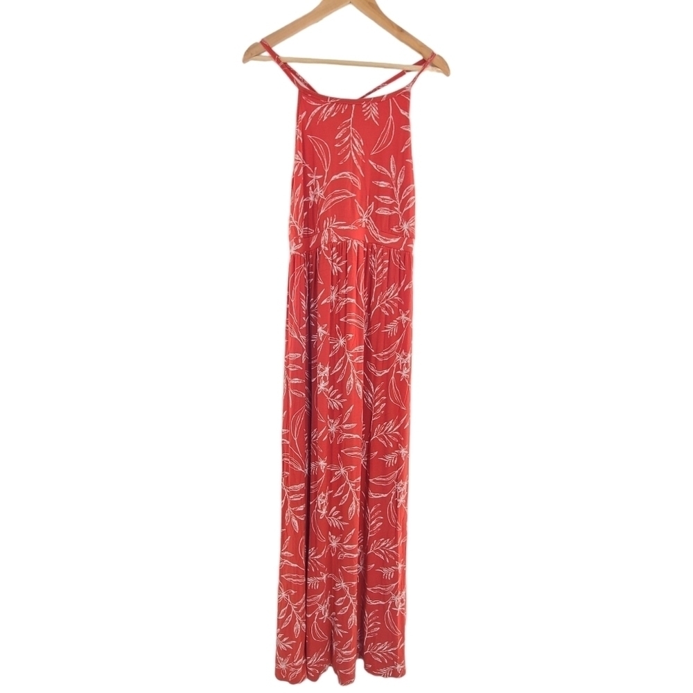 Old Navy Orange White Floral Halter Neck Stretchy Maxi Dress Maternity Medium.